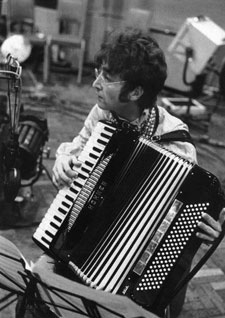 John Lennon playing accordion, circa 1967