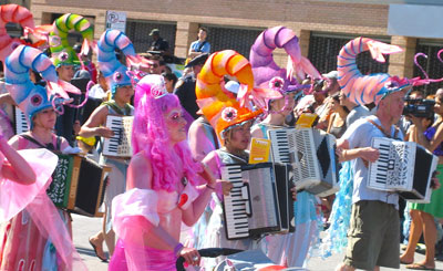 Accordion-playing shrimp in the Mermaid Parade